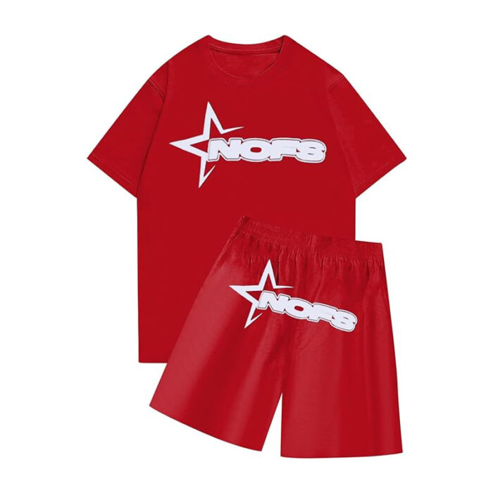 Nofs T Shirt And Shorts Two Piece Tracksuit – Red
